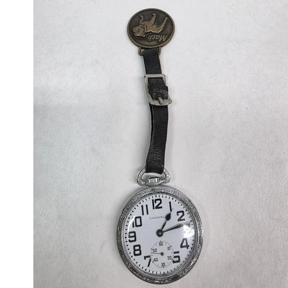 Vintage Caravelle Bulova Pocket Watch 50mm Silver Manual Wind, Mack Trucks Brass